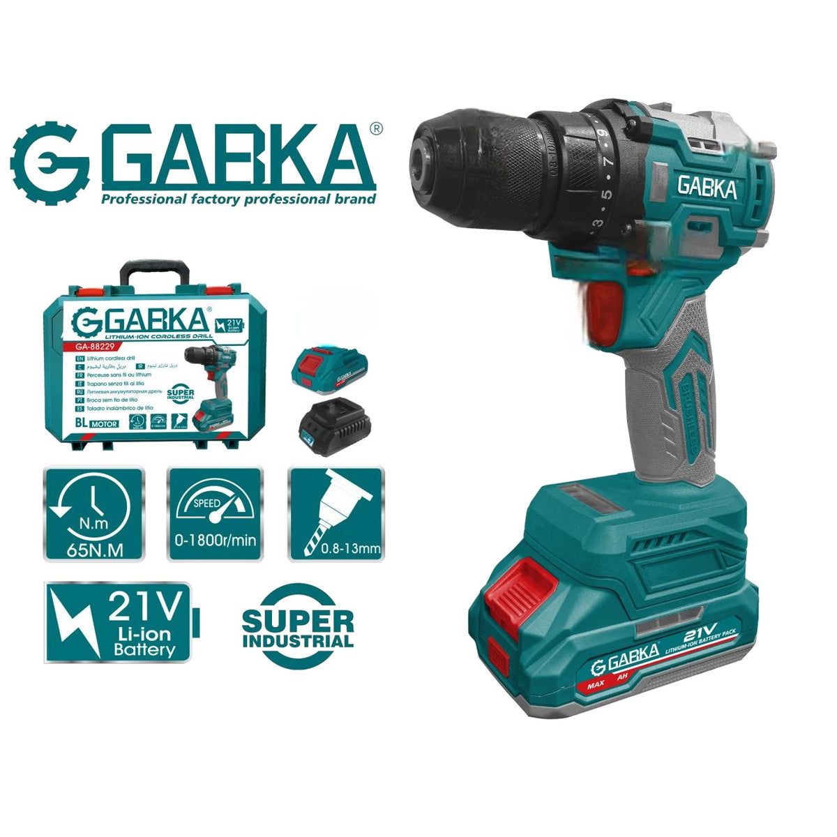 🔧 GABKA® Κρουστικό Δραπανοκατσάβιδο Μπαταρίας 21V GA88229A με 1 Μπαταρία & Φορτιστή
