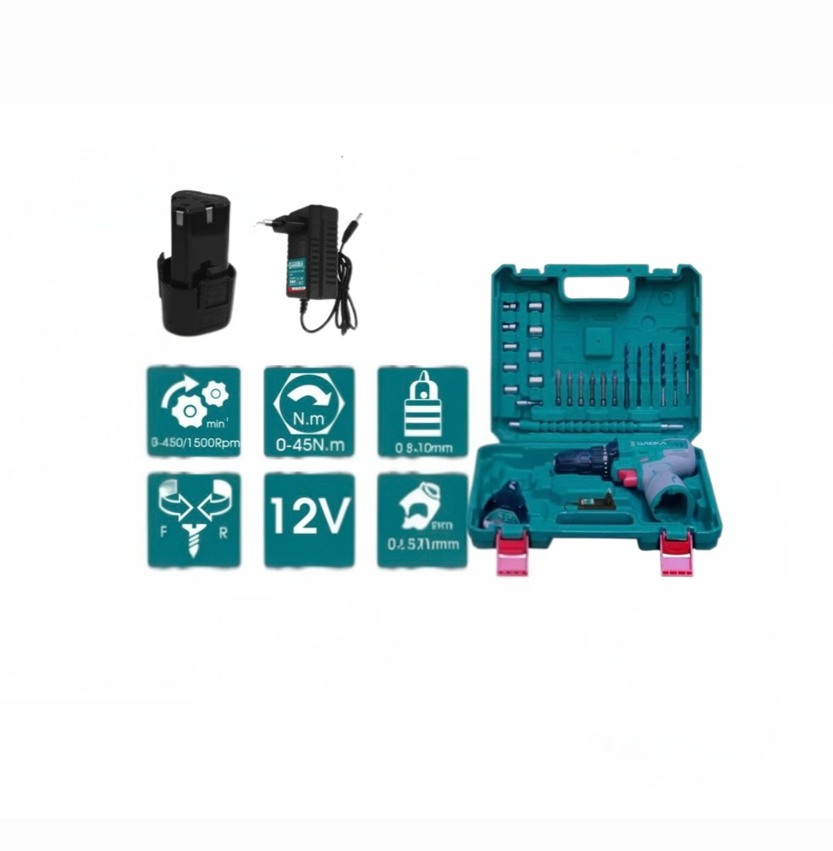 🔧 GABKA® Δραπανοκατσάβιδο Μπαταρίας 12V GA-88118A με 1 Μπαταρία & Φορτιστή