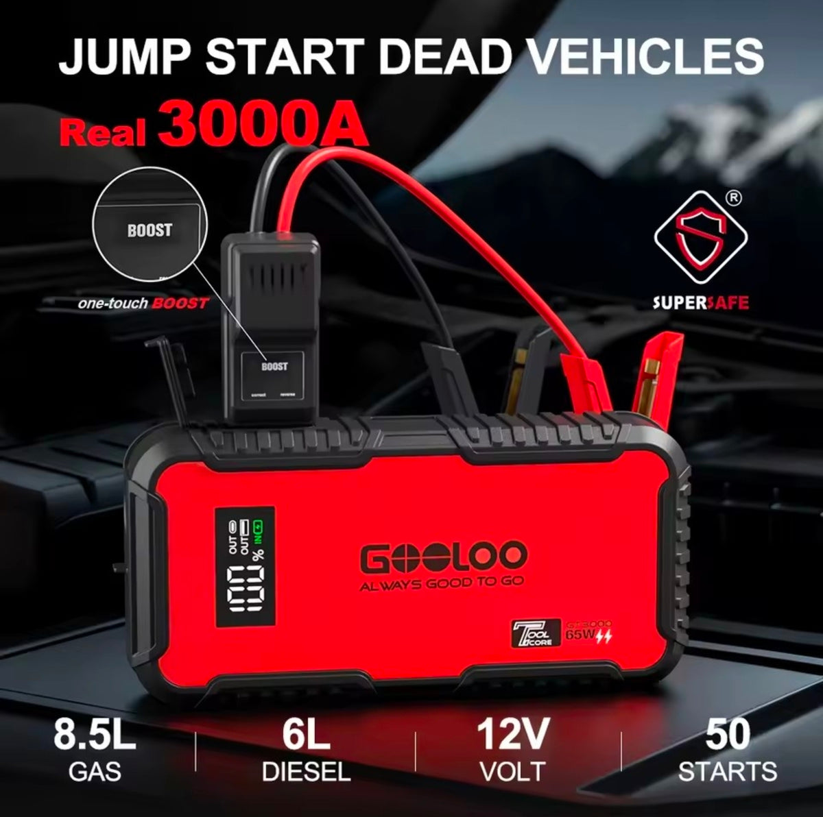Εκκινητής Μπαταρίας 12V 3000A & Power Bank 65W GOOLOO GT3000 3000A